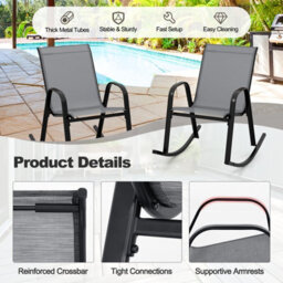 Costway Patio Rocking Chair Set Of 2 Outdoor All-Weather Metal Rockers - thumbnail 6