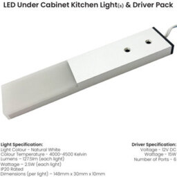 4X Aluminium Slim Rectangle Kitchen Led Light Kit With Driver - Natural White Finish - thumbnail 2