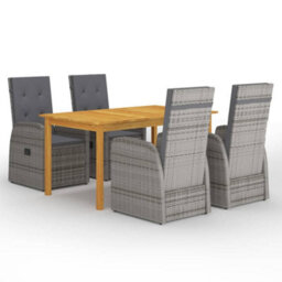 Berkfield 5 Piece Garden Dining Set With Cushions Grey Poly Rattan