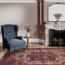 Loomed Traditional Design Cotton Chenille Rug Red Cream Blue Machine Washable 80Cm X 150Cm - thumbnail 4