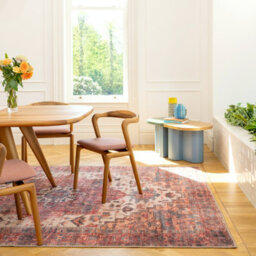 Loomed Traditional Design Cotton Chenille Rug Red Cream Blue Machine Washable 80Cm X 150Cm - thumbnail 5