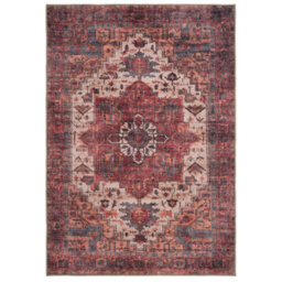 Loomed Traditional Design Cotton Chenille Rug Red Cream Blue Machine Washable 80Cm X 150Cm - thumbnail 9