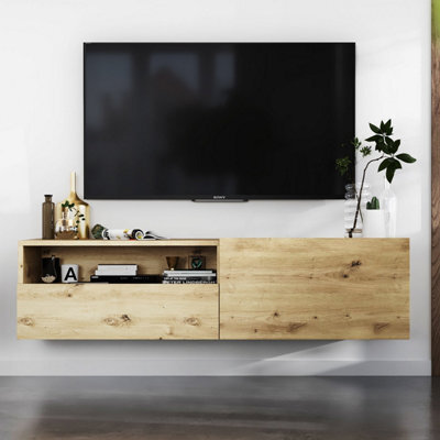 Heze Furniture Enjoy Minimalist Wall-Mounted Tv Unit With Open Shelf 120Cm - Oak Artisan - image 1