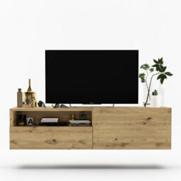 Heze Furniture Enjoy Minimalist Wall-Mounted Tv Unit With Open Shelf 120Cm - Oak Artisan - thumbnail 4