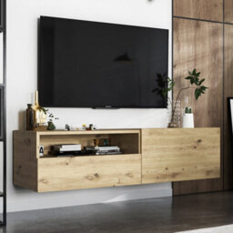 Heze Furniture Enjoy Minimalist Wall-Mounted Tv Unit With Open Shelf 120Cm - Oak Artisan - thumbnail 3