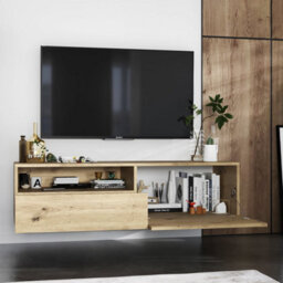 Heze Furniture Enjoy Minimalist Wall-Mounted Tv Unit With Open Shelf 120Cm - Oak Artisan - thumbnail 2