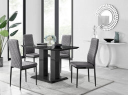 Furniturebox Imperia 4 Modern Black High Gloss Dining Table And 4 Grey Velvet Milan Black Leg Chairs - thumbnail 1