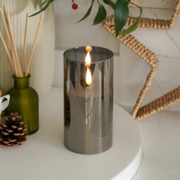 Festive Lights Ember™ Battery Hurricane Smoked-Glass Candle, 15Cm - thumbnail 4