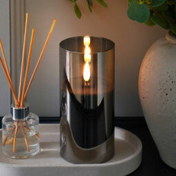 Festive Lights Ember™ Battery Hurricane Smoked-Glass Candle, 15Cm - thumbnail 3