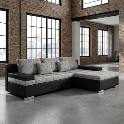 Bangkok Corner Sofa Bed For Living Room With Storage Polyurethane Foam Wave Spring Metal Legs Light Grey And Grey Right - image 1
