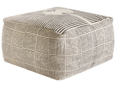 Wyld And Coco Modern Grey Square Pouffe Footstool W45 X D45 X H25Cm - Handcrafted Block-Print Cotton, Retro Boho Style - image 1