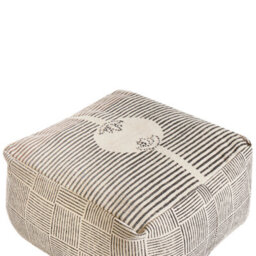 Wyld And Coco Modern Grey Square Pouffe Footstool W45 X D45 X H25Cm - Handcrafted Block-Print Cotton, Retro Boho Style - thumbnail 5