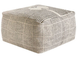 Wyld And Coco Modern Grey Square Pouffe Footstool W45 X D45 X H25Cm - Handcrafted Block-Print Cotton, Retro Boho Style - thumbnail 1
