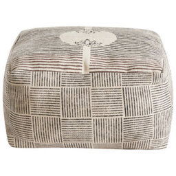 Wyld And Coco Modern Grey Square Pouffe Footstool W45 X D45 X H25Cm - Handcrafted Block-Print Cotton, Retro Boho Style - thumbnail 3