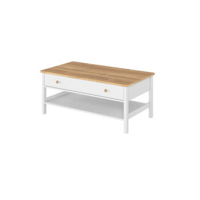 Arte White Matt & Oak Nash Story 60Cm Coffee Table With Drawer And Lower Shelf - image 1
