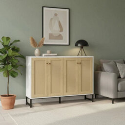 White Storage Sideboard With Rattan Decorated 4 Door - thumbnail 5