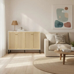 White Storage Sideboard With Rattan Decorated 4 Door - thumbnail 4