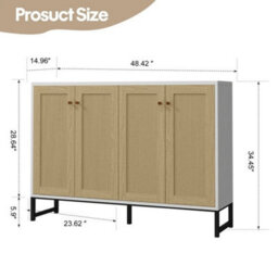 White Storage Sideboard With Rattan Decorated 4 Door - thumbnail 2