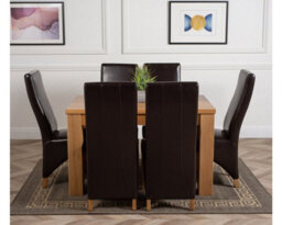 That's Furniture Dakota 152 X 87 Cm Chunky Medium Oak Dining Table And 6 Chairs Dining Set With Lola Brown Leather Chairs - thumbnail 2