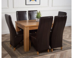 That's Furniture Dakota 152 X 87 Cm Chunky Medium Oak Dining Table And 6 Chairs Dining Set With Lola Brown Leather Chairs - thumbnail 3