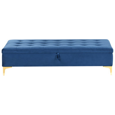 Wyld and Coco Noblenest Navy Velvet Tufted Ottoman With Hidden Storage And Gold Legs, W158 X D78 X H39Cm - image 1