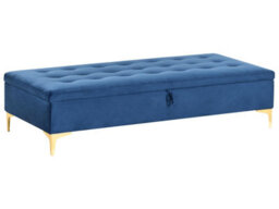 Wyld and Coco Noblenest Navy Velvet Tufted Ottoman With Hidden Storage And Gold Legs, W158 X D78 X H39Cm - thumbnail 3