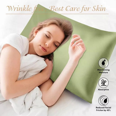 Ameha Mint Stain Silk Pillowcase Ultra Soft Anti Wrinkle Pillow Cover For Hair & Skin Friendly Standard Size 50X75Cm Pair - image 1