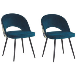 Beliani Set Of 2 Dining Chairs Vivian Velvet Sea Blue