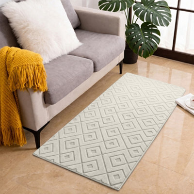 Moonlight Bedding Cream Geometric Rug 60X110Cm, Washable Non-Slip Soft High Low Pile Living Room Carpet - image 1