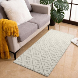Moonlight Bedding Cream Geometric Rug 60X110Cm, Washable Non-Slip Soft High Low Pile Living Room Carpet - thumbnail 1