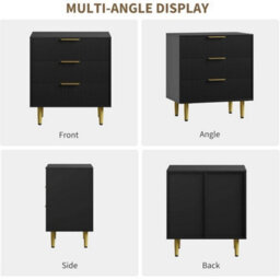 Black 3 Drawer Modern Bedside Cabinet Bedroom Storage Nightstand - thumbnail 3