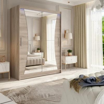 Westa Ix 150 Modern Sliding Truffle Wardrobe With Mirrored Fronts And Practical Storage With Rgb Led Colorful - image 1