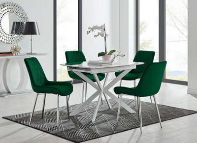 Furniturebox Uk Lira 100 Extending Dining Table And 4 Green Pesaro Silver Leg Chairs - image 1