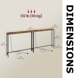 FURNOLD Set Of 2 Industrial Console Table With Charging Station Rustic Brown - thumbnail 6