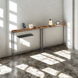 FURNOLD Set Of 2 Industrial Console Table With Charging Station Rustic Brown - thumbnail 5