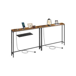 FURNOLD Set Of 2 Industrial Console Table With Charging Station Rustic Brown - thumbnail 2