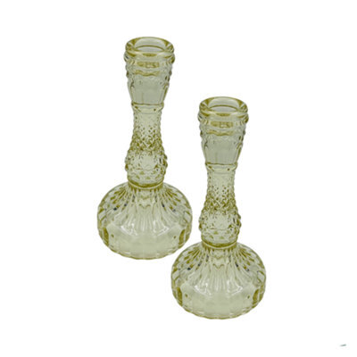 Pale Glass Medium Candlestick Set Of 2 - Green - image 1