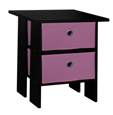 Urbn-Living Urbnliving Height 45Cm 2 Tier Wooden Black Table 2 Pink Drawer Bedroom Bedside Nightstand Living Room Side Cabinet - image 1