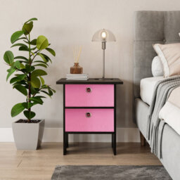 Urbn-Living Urbnliving Height 45Cm 2 Tier Wooden Black Table 2 Pink Drawer Bedroom Bedside Nightstand Living Room Side Cabinet - thumbnail 3