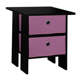 Urbn-Living Urbnliving Height 45Cm 2 Tier Wooden Black Table 2 Pink Drawer Bedroom Bedside Nightstand Living Room Side Cabinet - thumbnail 1
