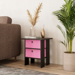 Urbn-Living Urbnliving Height 45Cm 2 Tier Wooden Black Table 2 Pink Drawer Bedroom Bedside Nightstand Living Room Side Cabinet - thumbnail 2