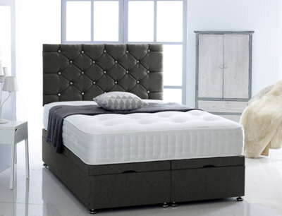 Comfy Deluxe 4Ft Small Single Black Chenille   Foot Lift Ottoman Bed With Headboard & Mattress - image 1