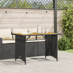 Berkfield Garden Table With Wooden Top Black 110X68X70 Cm Poly Rattan - thumbnail 3