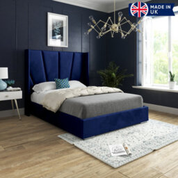 Cocoon Wide Curved Winged Upholstered Soft Velvet Designer Bed Frame - thumbnail 2