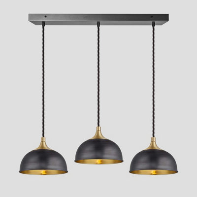 Industville Chelsea Dome 3 Wire Cluster Lights, 8 Inch, Pewter & Brass, Brass Holder - image 1