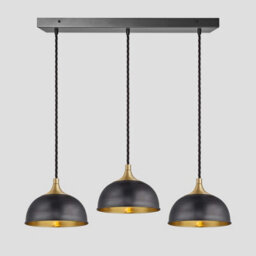 Industville Chelsea Dome 3 Wire Cluster Lights, 8 Inch, Pewter & Brass, Brass Holder