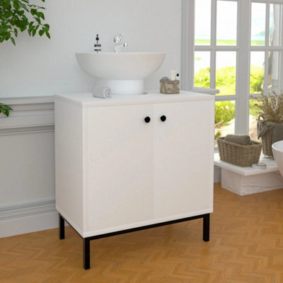 High Gloss Bathroom Sink Cabinet Under Basin Unit Cupboard 2 Door Storage White - image 1