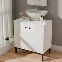 High Gloss Bathroom Sink Cabinet Under Basin Unit Cupboard 2 Door Storage White - thumbnail 3