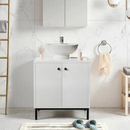 High Gloss Bathroom Sink Cabinet Under Basin Unit Cupboard 2 Door Storage White - thumbnail 4