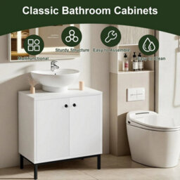 High Gloss Bathroom Sink Cabinet Under Basin Unit Cupboard 2 Door Storage White - thumbnail 5